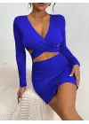 Kadın Uzun Kollu çapraz Dekolte Detaylı Mini Sandy Elbise