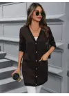 Kadın Uzun Kollu Cepli önden Düğmeli Uzun Modal Ceket