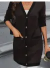 Kadın Uzun Kollu Cepli önden Düğmeli Uzun Modal Ceket