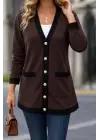 Kadın Uzun Kollu Cepli önden Düğmeli Uzun Modal Ceket Hırka