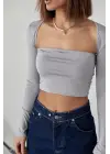 Omarı Modern Crop Bluz - Taş