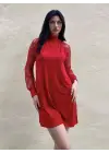Kadın Uzun Kollu Damla Detaylı Sandy Mini Elbise