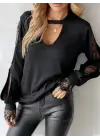 Kadın Uzun Kollu Damla Detaylı Viskon Iki Iplik Bluz