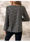 Kadın Uzun Kollu Damla Detaylı Yaka Desenli Süprem Bluz