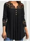 Kadın Uzun Kollu Dantel Detaylı Düğmeli Viskon Bluz