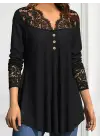 Kadın Uzun Kollu Dantel Detaylı Düğmeli Viskon Bluz