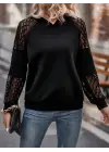 Kadın Uzun Kollu Dantelli Kapşonlu Viskon Iki Iplik Bluz