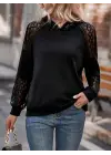 Kadın Uzun Kollu Dantelli Kapşonlu Viskon Iki Iplik Bluz