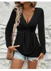 Kadın Uzun Kollu Dekolteli Sarmal Detaylı Viskon Bluz