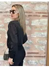 Kadın Uzun Kollu Dökümlü Kruvaze Yaka Kol Ucu Gipeli Sandy Bluz