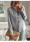 Kadın Uzun Kollu Fırfır Yakalı önden Düğmeli çizgili Burgu Gömlek
