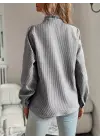 Kadın Uzun Kollu Fırfır Yakalı önden Düğmeli çizgili Burgu Gömlek
