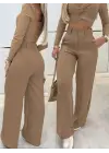 Kadın Uzun Kollu Göğüs Dekolteli Ithal Krep Bluz Ve Pantolon Ikili Takım