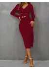 Kadın Uzun Kollu Göğüs Ve Göbek Dekolte Detay Sandy Midi Boy Elbise