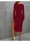 Kadın Uzun Kollu Göğüs Ve Göbek Dekolte Detay Sandy Midi Boy Elbise