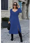 Kadın Uzun Kollu Göğüs Ve Sırt Dekolteli Krep Midi Boy Elbise
