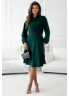 Kadın Uzun Kollu Hakim V Yakalı Yandan Toka Detaylı Ithal Mini Krep Elbise