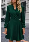Kadın Uzun Kollu Hakim V Yakalı Yandan Toka Detaylı Ithal Mini Krep Elbise