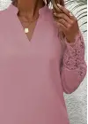 Kadın Uzun Kollu Hakim Yaka Kolları Dantel Detaylı Ithal Krep Bluz