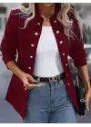 Kadın Uzun Kollu Hakim Yaka önden Düğmeli Kısa Atlas Ceket