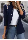 Kadın Uzun Kollu Hakim Yaka önden Düğmeli Kısa Atlas Ceket