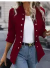 Kadın Uzun Kollu Hakim Yaka önden Düğmeli Kısa Atlas Ceket