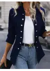 Kadın Uzun Kollu Hakim Yaka önden Düğmeli Kısa Atlas Ceket
