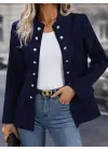 Kadın Uzun Kollu Hakim Yaka önden Düğmeli Kısa Atlas Ceket