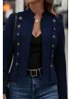 Kadın Uzun Kollu Hakim Yaka Yanlardan Düğmeli Kısa Süet Ceket