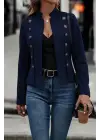 Kadın Uzun Kollu Hakim Yaka Yanlardan Düğmeli Kısa Süet Ceket