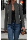 Kadın Uzun Kollu Hakim Yaka Yanlardan Düğmeli Kısa Süet Ceket