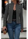 Kadın Uzun Kollu Hakim Yaka Yanlardan Düğmeli Kısa Süet Ceket
