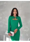 Kadın Uzun Kollu Halka Ve Pencere Dekolte Detay Fırsat ürün Midi Boy Elbise