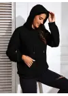 Kadın Uzun Kollu Kapşonlu Bağcıklı Cepli Capitone Sweatshirt