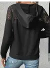 Kadın Uzun Kollu Kapşonlu Bağcıklı Dantelli Viskon Iki Iplik Bluz