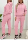 Kadın Uzun Kollu Kapşonlu Bağcıklı üç Iplik Bluz Ve Pantolon Ikili Takım