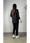 Kadın Uzun Kollu Kapşonlu Bağcıklı Viskon Iki Iplik Bluz Ve Pantolon Ikili Takım