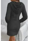 Kadın Uzun Kollu Kapşonlu Cepli Mini Peluş Elbise