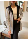 Kadın Uzun Kollu Kapşonlu çift Renkli şardonlu Iki Iplik Ceket