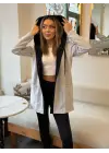Kadın Uzun Kollu Kapşonlu çift Renkli şardonlu Iki Iplik Ceket