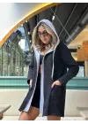 Kadın Uzun Kollu Kapşonlu çift Renkli şardonlu Iki Iplik Ceket