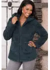 Kadın Uzun Kollu Kapşonlu önden Fermuarlı Cepli Welsoft Ceket
