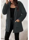 Kadın Uzun Kollu Kapşonlu önden Fermuarlı Cepli Welsoft Ceket