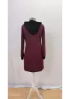 Kadın Uzun Kollu Kapşonlu önden Fermuarlı Düğmeli Mini Iki Iplik Elbise