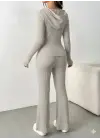 Kadın Uzun Kollu Kapşonlu önden Fermuarlı Kaşkorse Bluz Ve Pantolon Ikili Takım