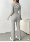Kadın Uzun Kollu Kapşonlu önden Fermuarlı Kaşkorse Bluz Ve Pantolon Ikili Takım