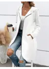 Kadın Uzun Kollu Kapşonlu önden Fermuarlı Midi Dalgıç Ceket