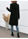 Kadın Uzun Kollu Kapşonlu önden Fermuarlı Midi Dalgıç Ceket