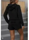 Kadın Uzun Kollu Kapşonlu Peluş Bluz Ve Kısa Short Ikili Takım