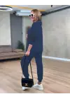 Kadın Uzun Kollu Kapşonlu Viskon Iki Iplik Bluz Ve Pantolon Ikili Takım